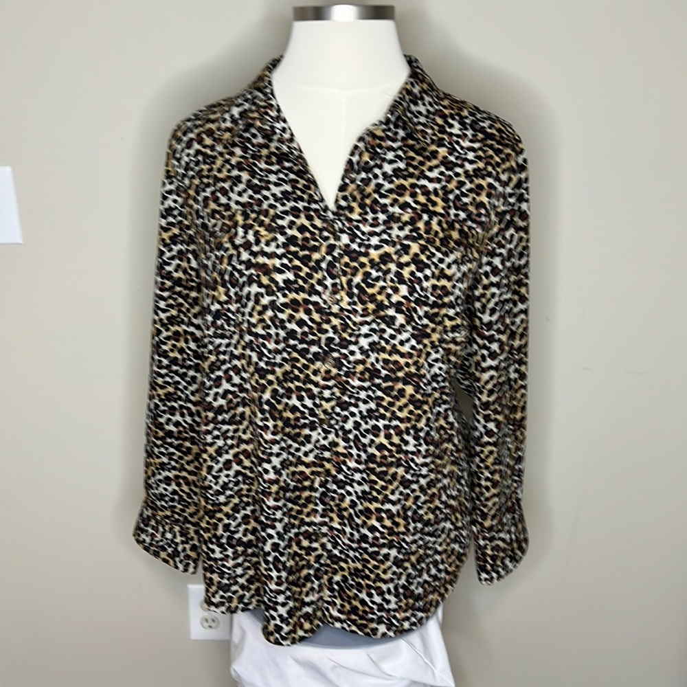 Roz & Ali Leopard Print Long Sleeved Blouse 3X
